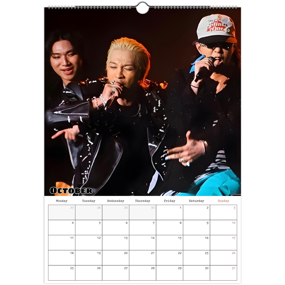 October 2027 page in BIGBANG A3 wall calendar