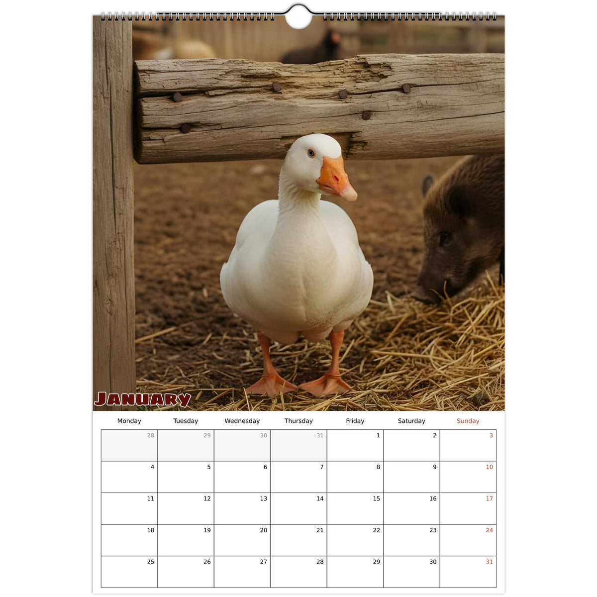 January 2027 page in Farm Life A3 wall calendar