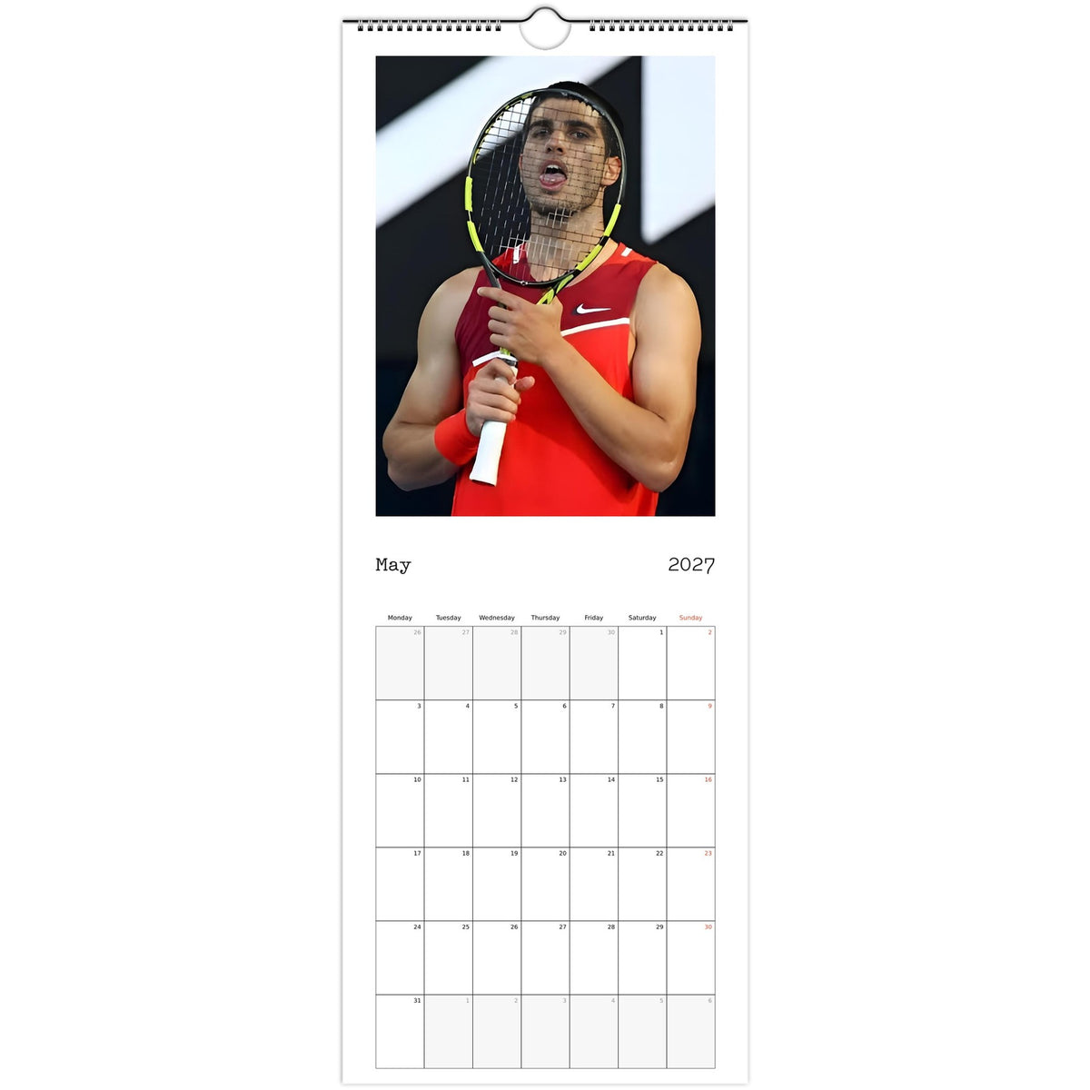 May 2027 page in Carlos Alcaraz slim wall calendar