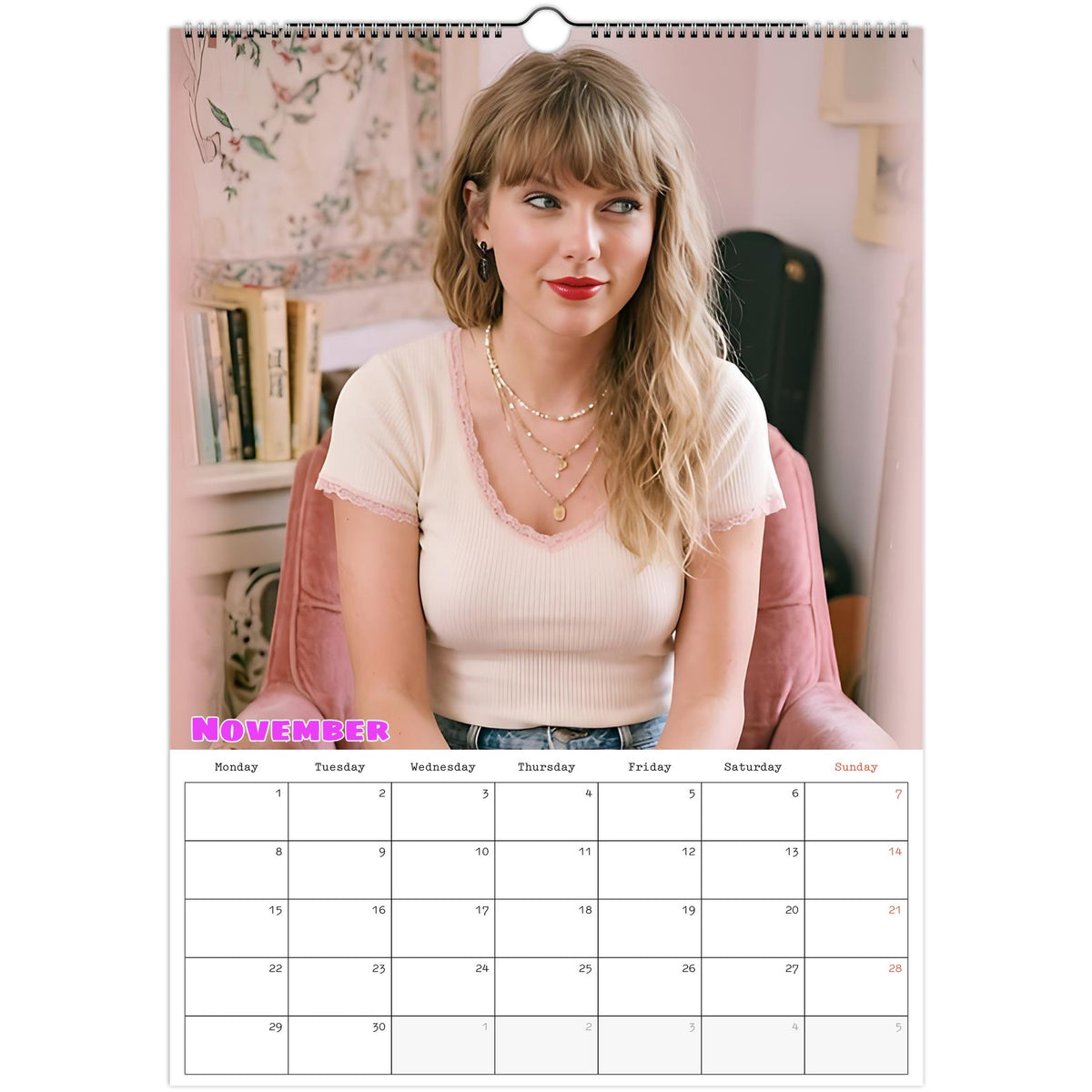 November 2027 page in Taylor Swift A3 wall calendar