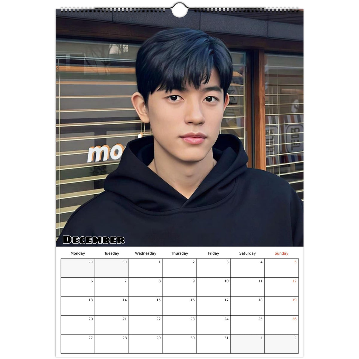 December 2027 page in Park Solomon Lomon A3 wall calendar