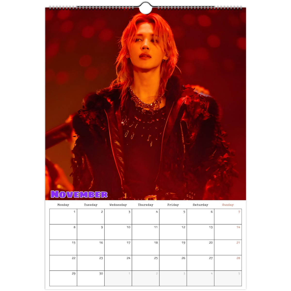 BTS Jimin Calendar 2027 November page