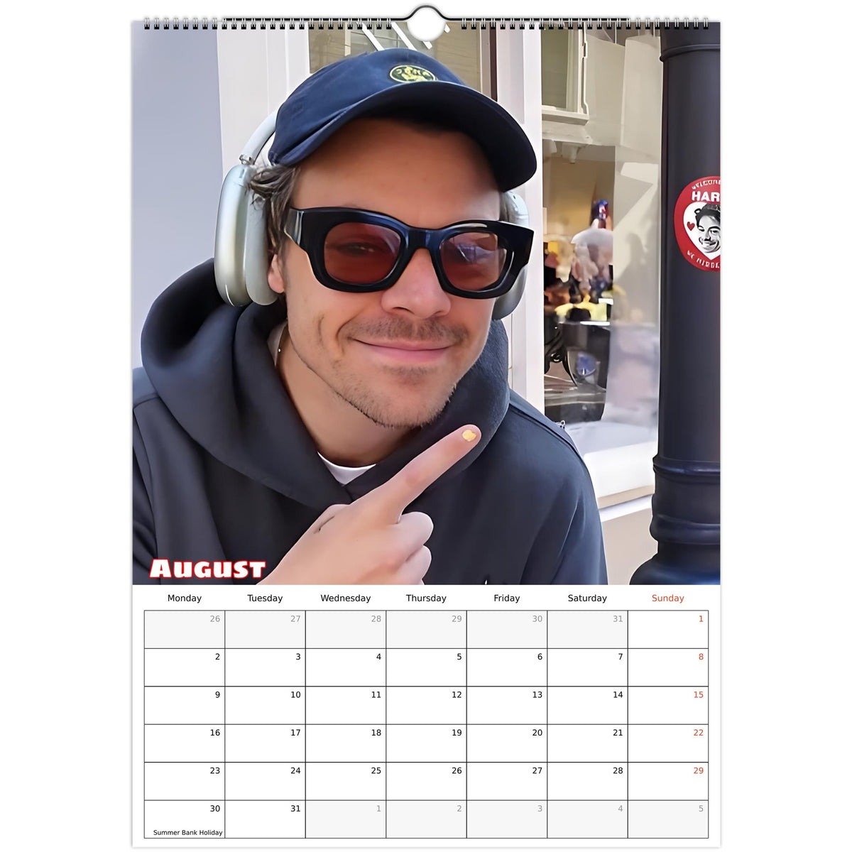 August 2027 page in Harry Styles A3 wall calendar