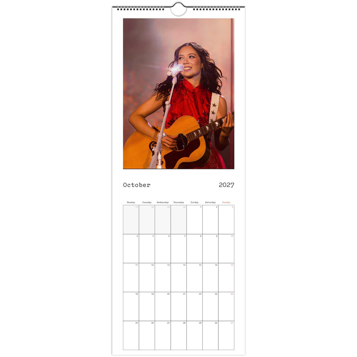 October 2027 page in Laufey slim wall calendar