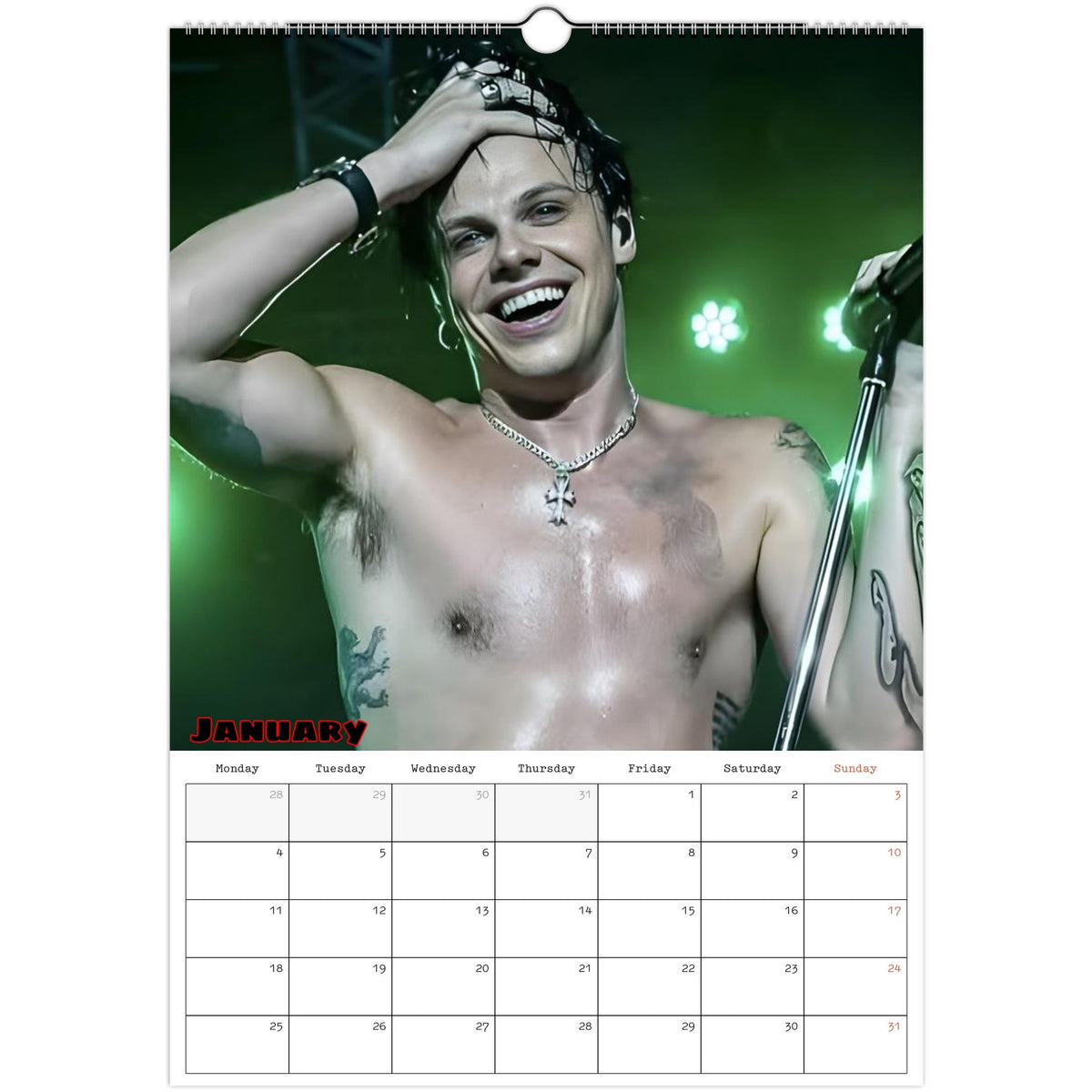 January 2027 page in YUNGBLUD A3 wall calendar