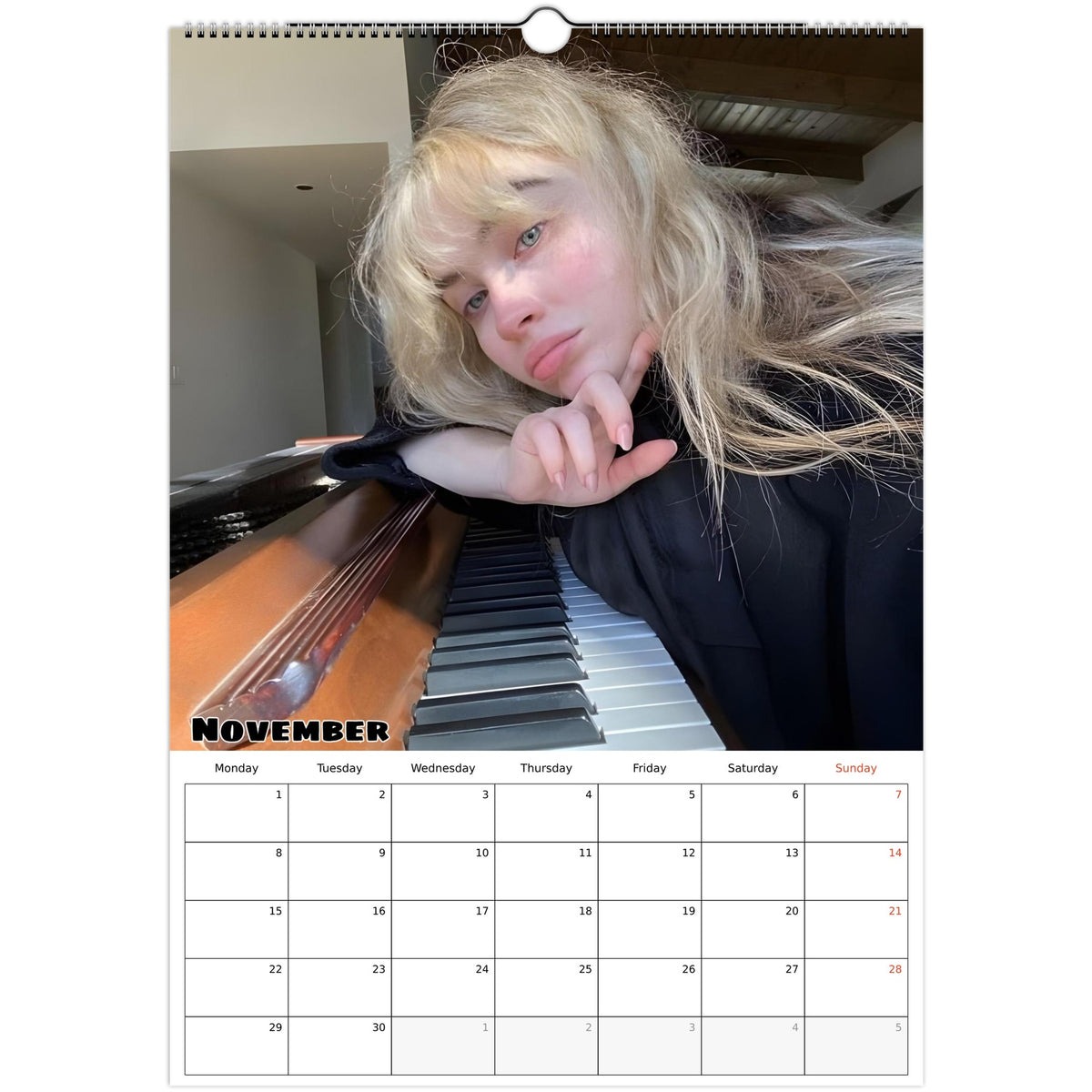 November 2027 page in Sabrina Carpenter A3 wall calendar