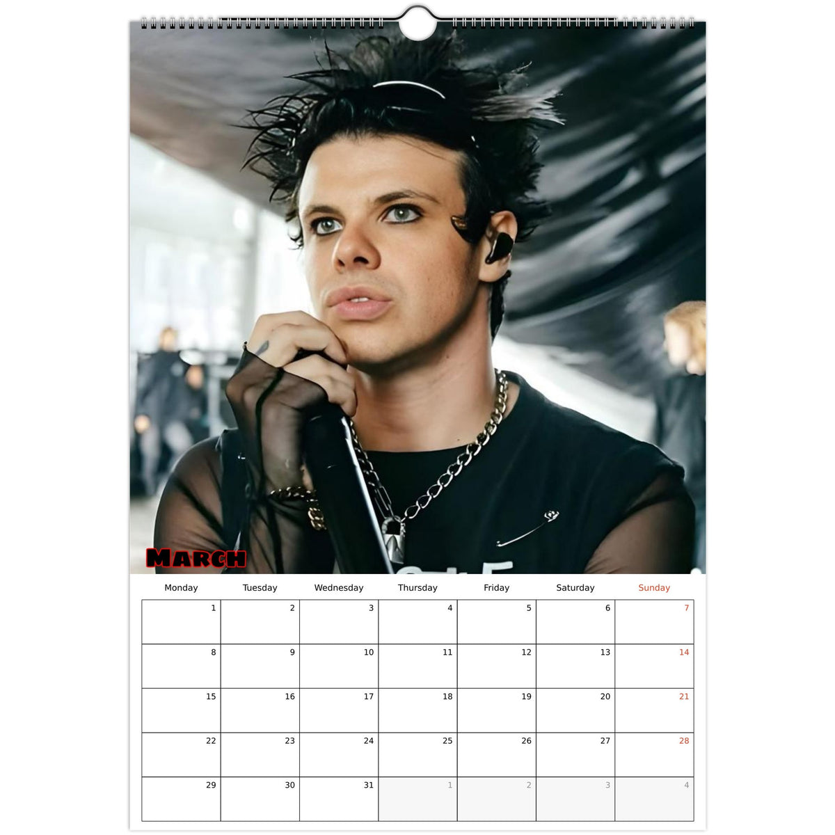 March 2027 page in YUNGBLUD A3 wall calendar
