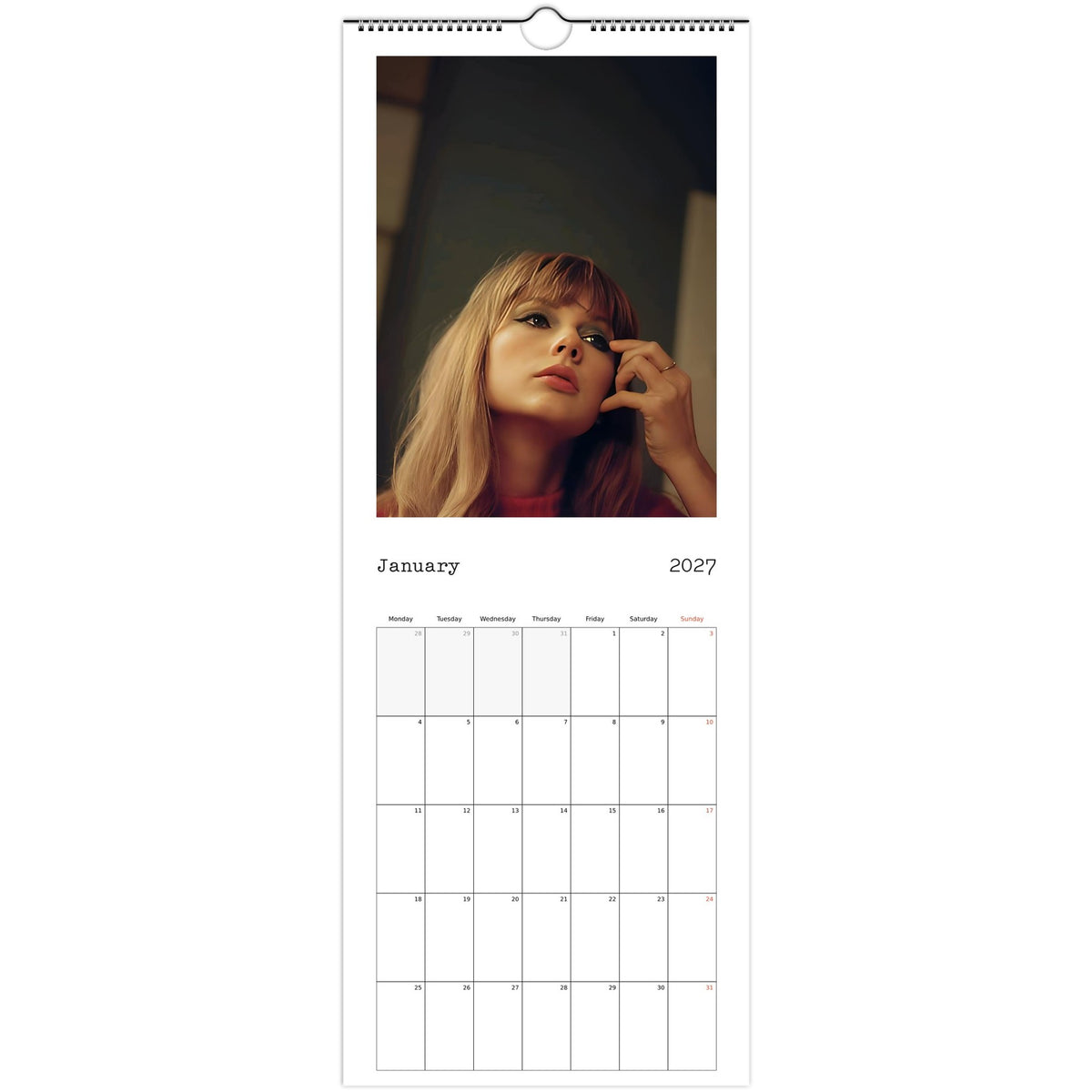 January 2027 page in Taylor Swift slim wall calendar