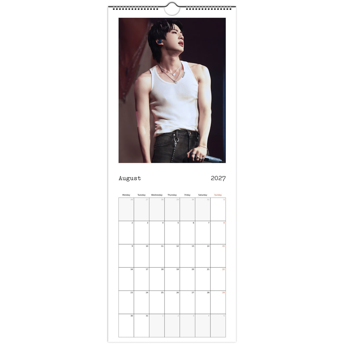 BTS Jin Calendar 2027 August page