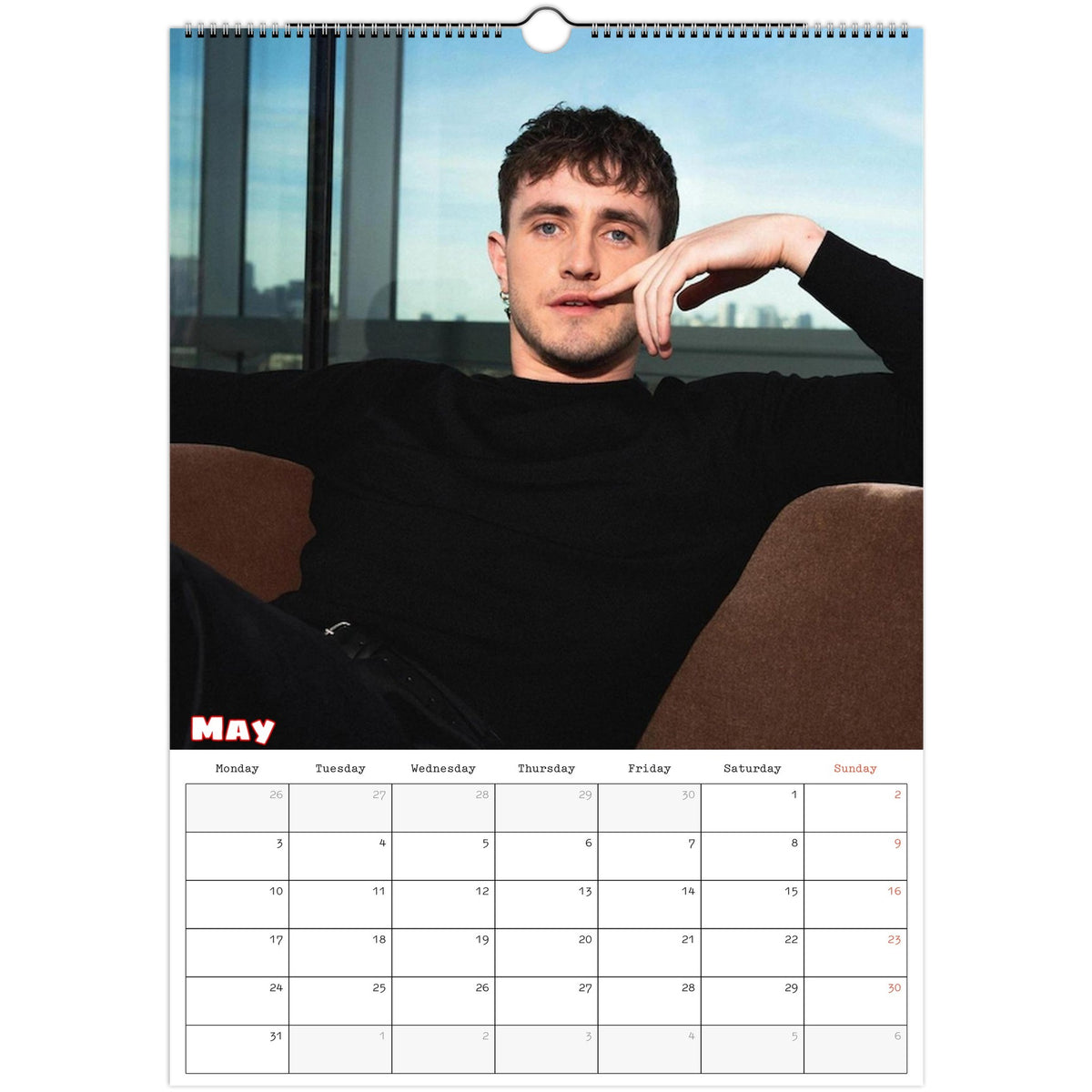 May 2027 page in Paul Mescal A3 wall calendar