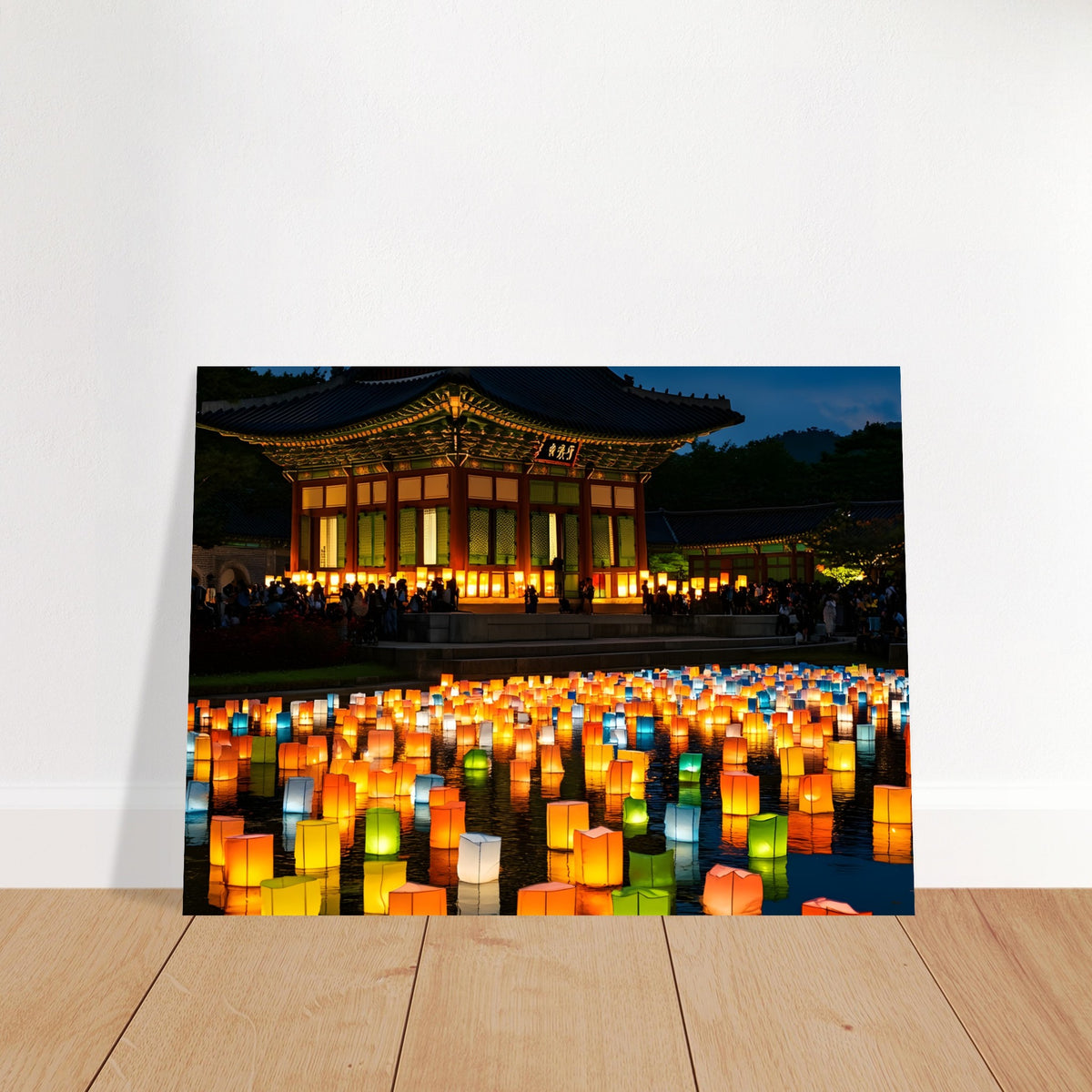 Traditional Korean lantern festival print with warm ambience