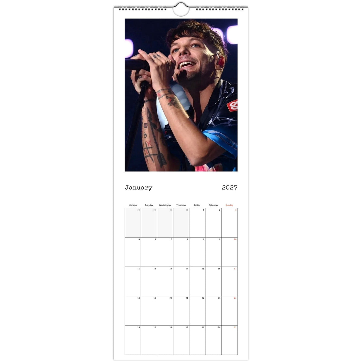 Louis Tomlinson 2027 calendar January Page