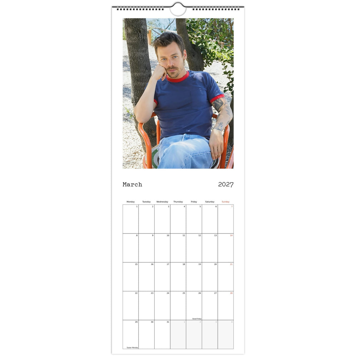 March 2027 page in Harry Styles slim wall calendar