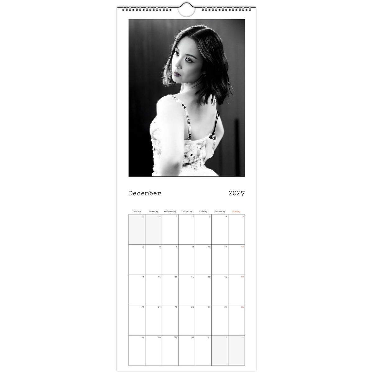 December 2027 page in Laufey slim wall calendar