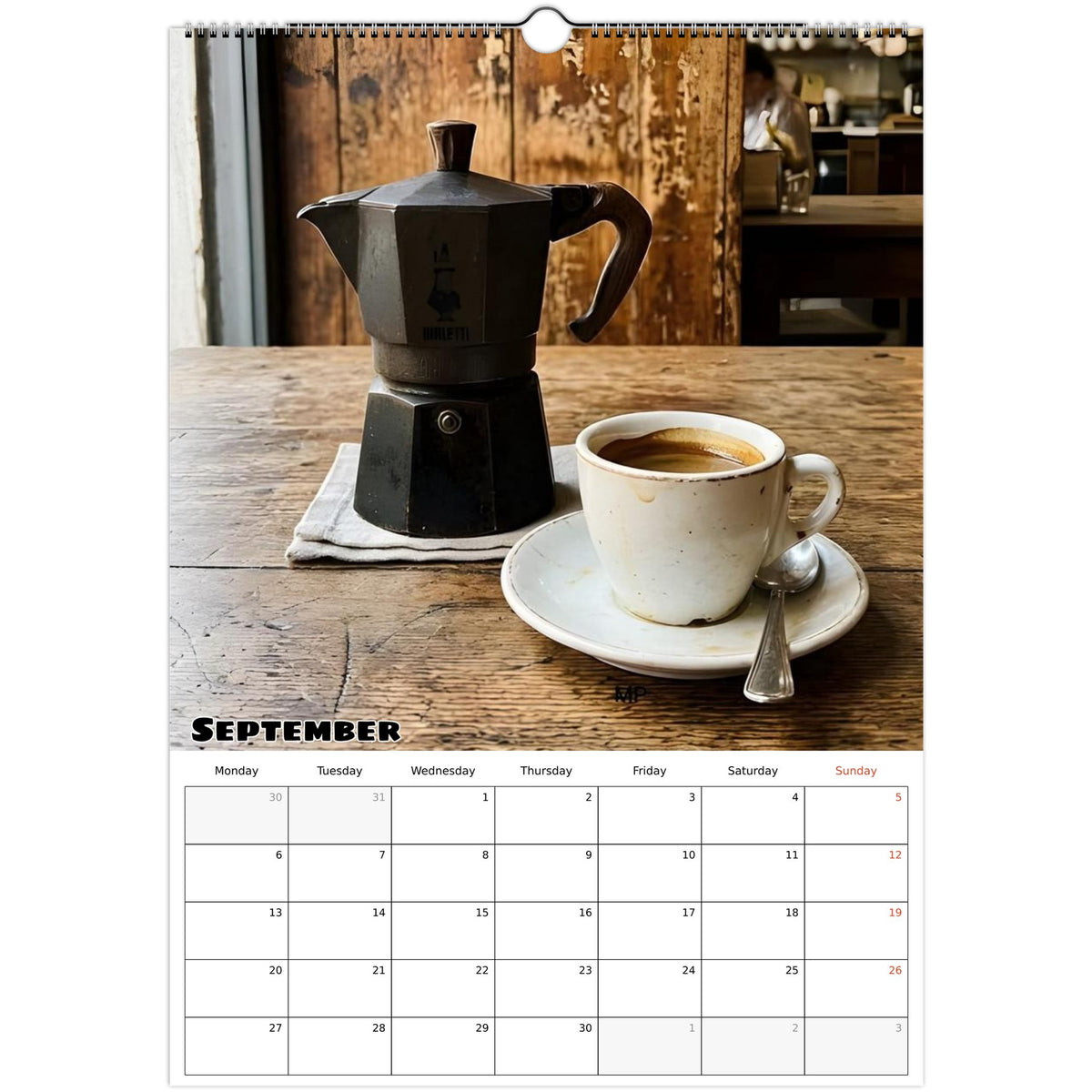 September 2027 page in Coffee Lovers A3 wall calendar