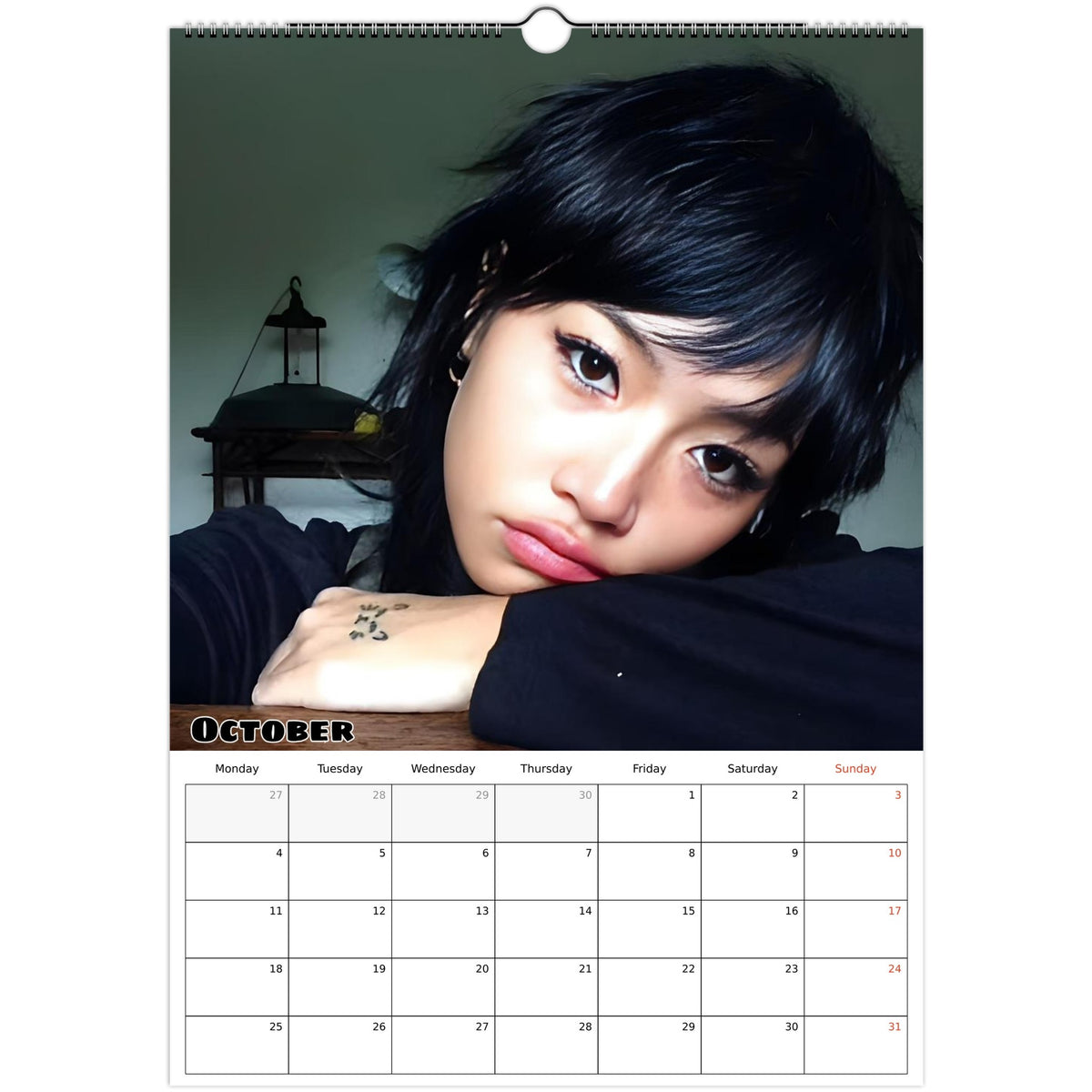 October 2027 page in Beabadoobee A3 wall calendar