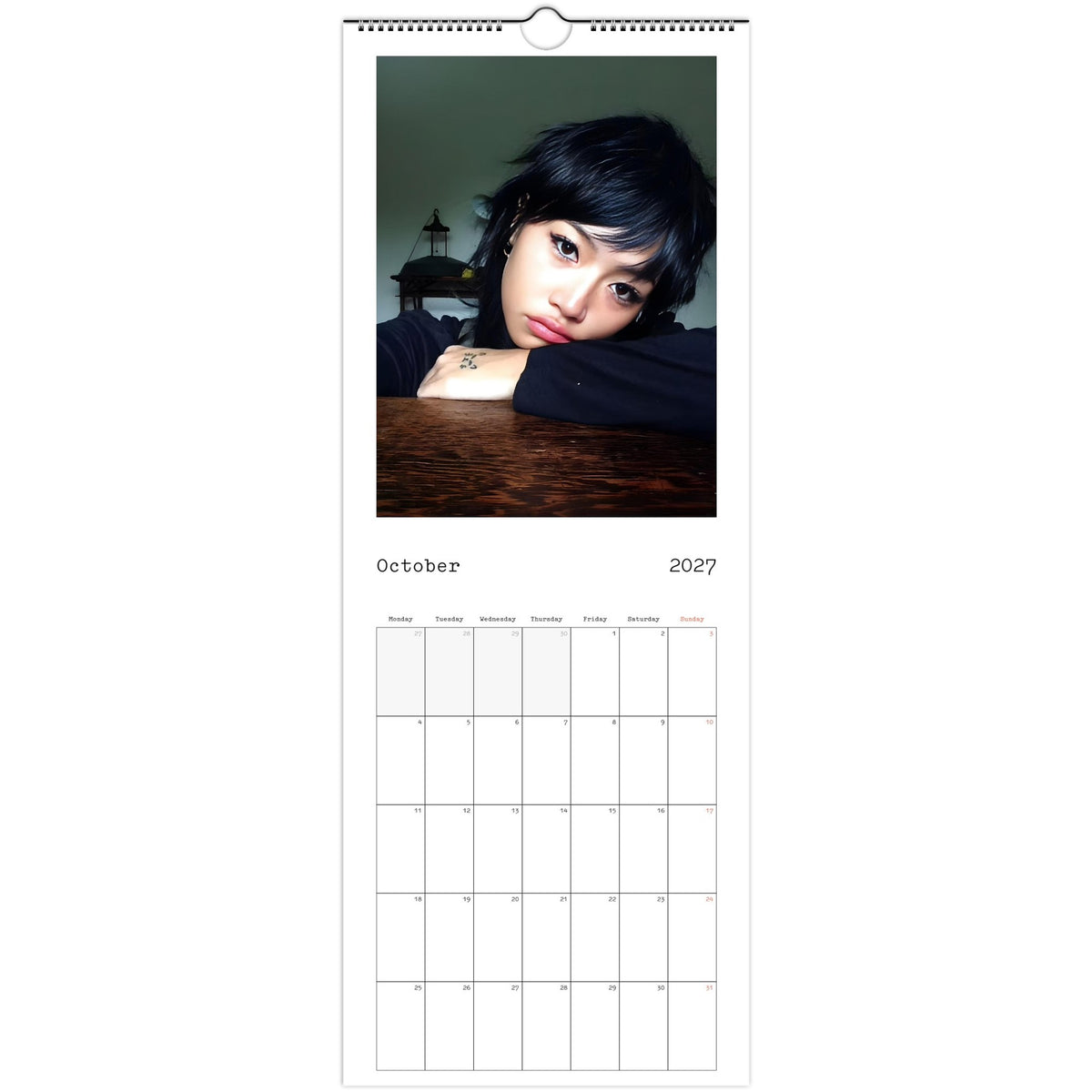 October 2027 page in Beabadoobee slim wall calendar