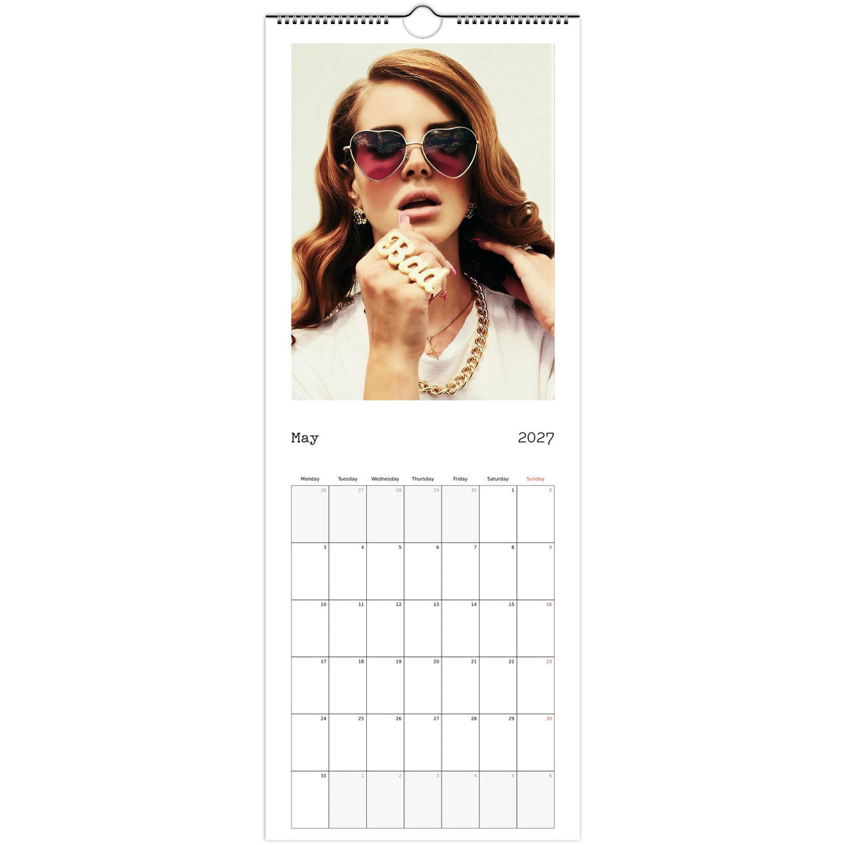 May 2027 page in Lana Del Rey slim wall calendar
