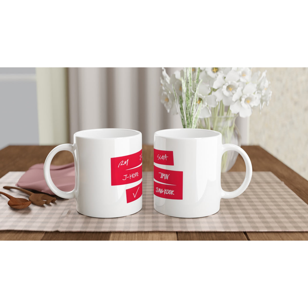 Glossy white BTS names mug