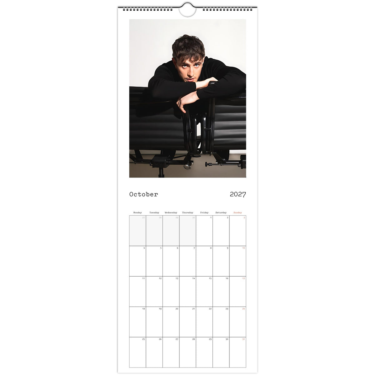 October 2027 page in Paul Mescal slim wall calendar