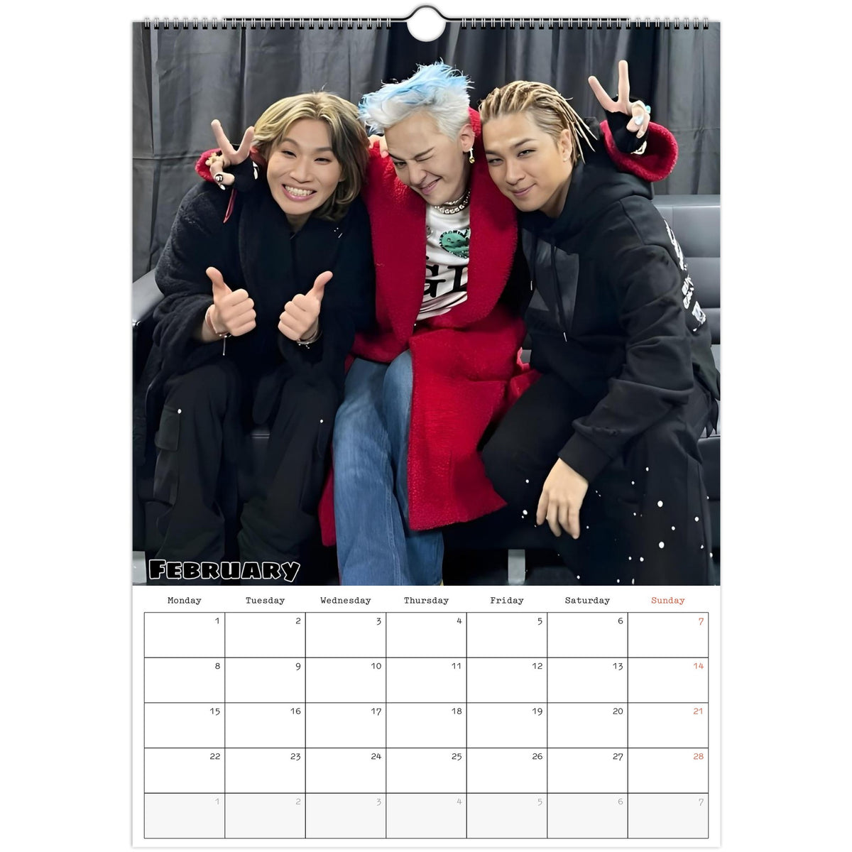 February 2027 page in BIGBANG A3 wall calendar