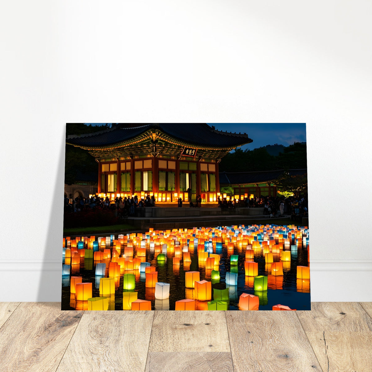Korean lantern poster with dreamy illuminated lanterns