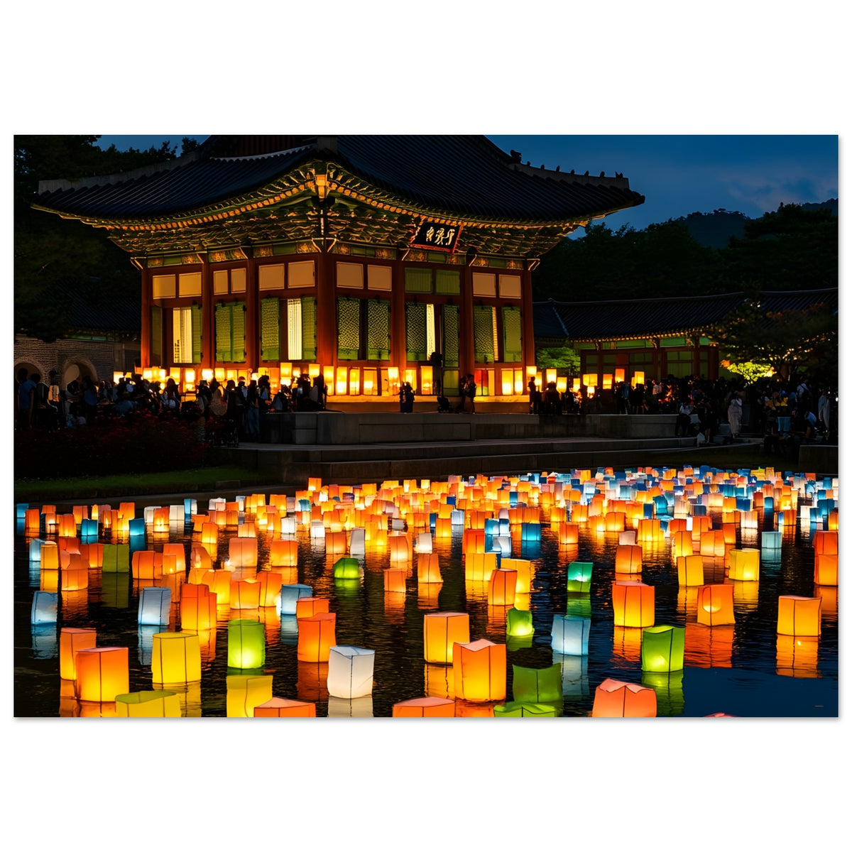 Floating lantern festival artwork inspired by Korean culture