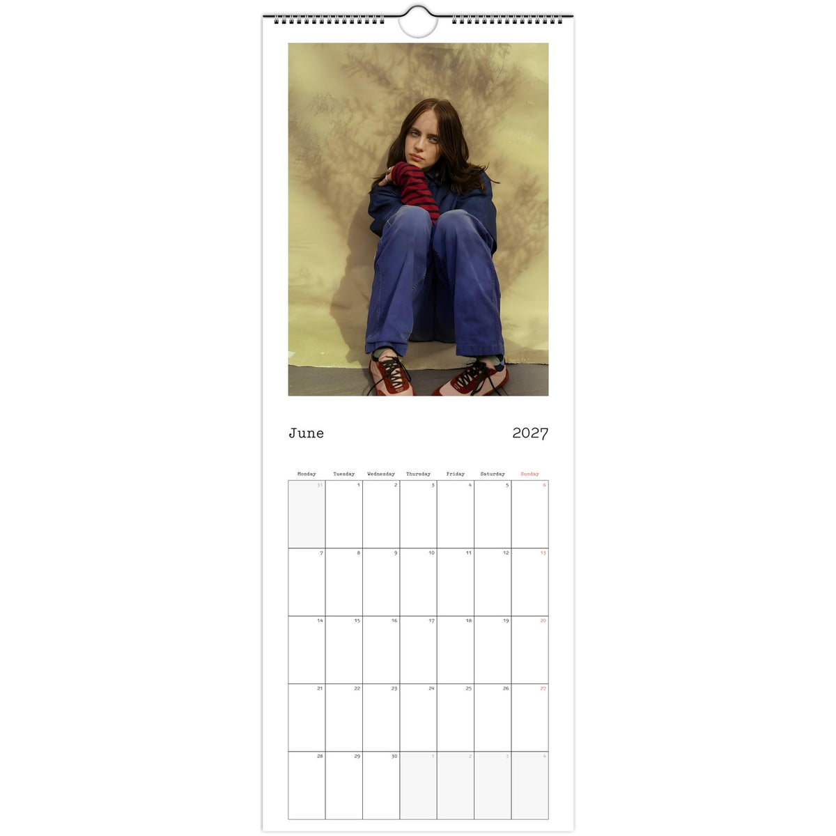 June 2027 page in Billie Eilish slim wall calendar