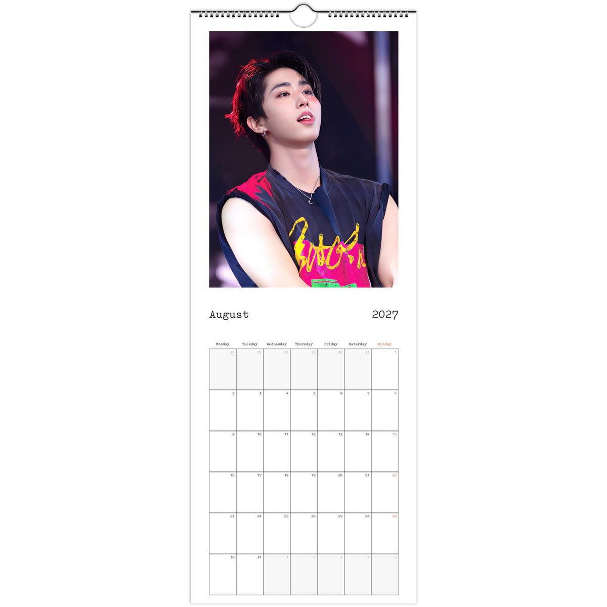 August 2027 page in Stray Kids HAN slim wall calendar
