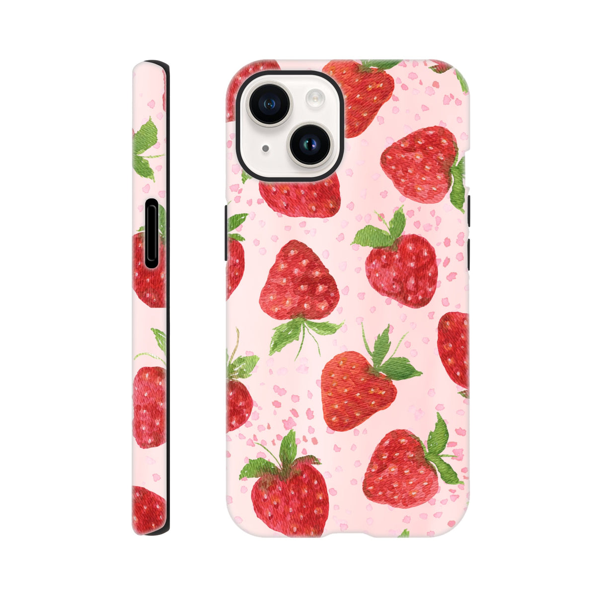 Cute strawberry iPhone case featuring durable dual‑layer build