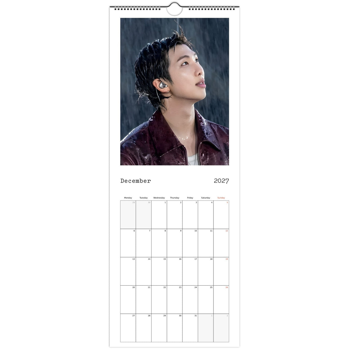 BTS RM Calendar 2027 December page