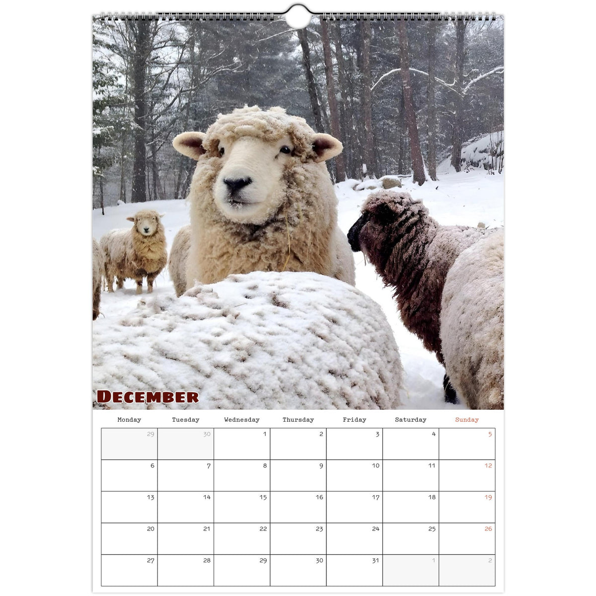 December 2027 page in Farm Life A3 wall calendar