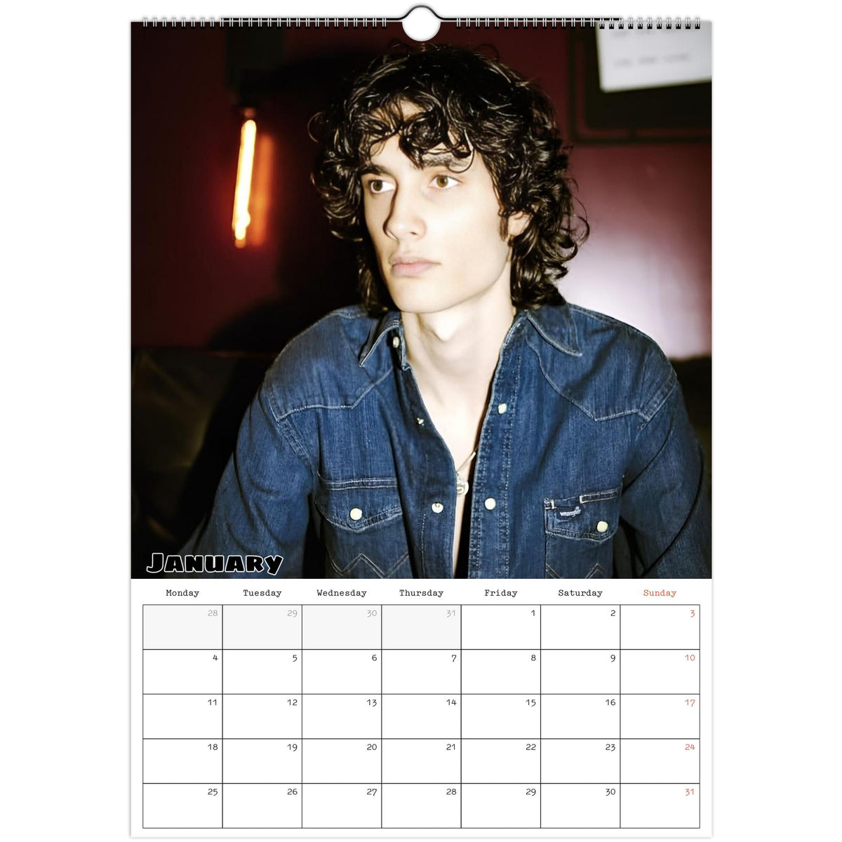 January page of sombr 2027 A3 wall calendar
