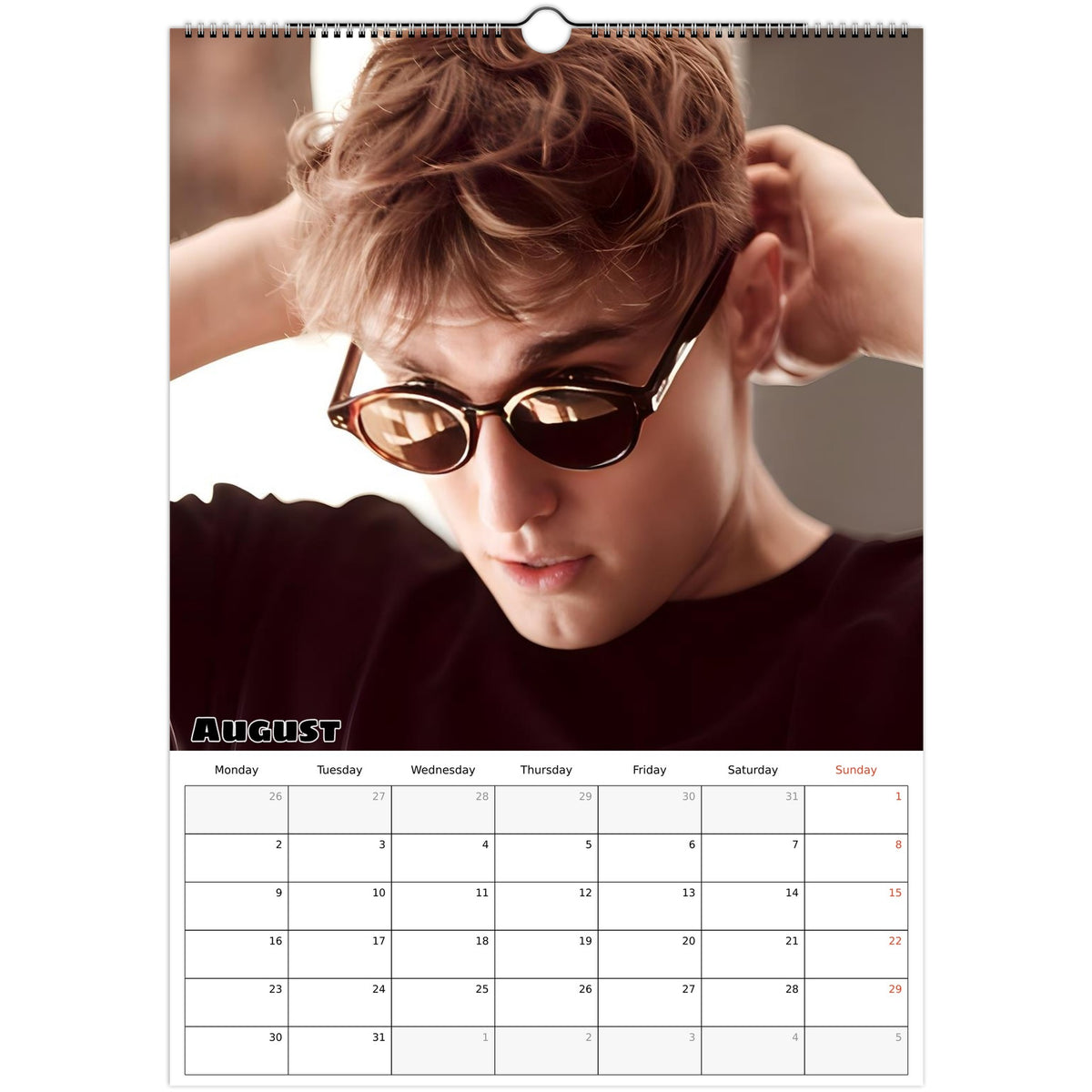 August 2027 page in Sam Fender A3 wall calendar