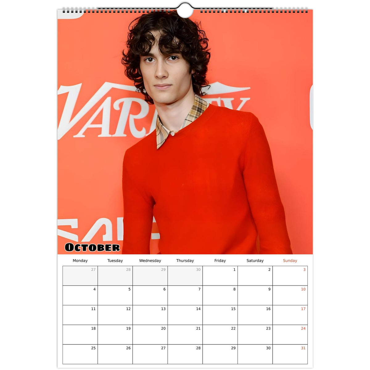 October page of sombr 2027 A3 wall calendar