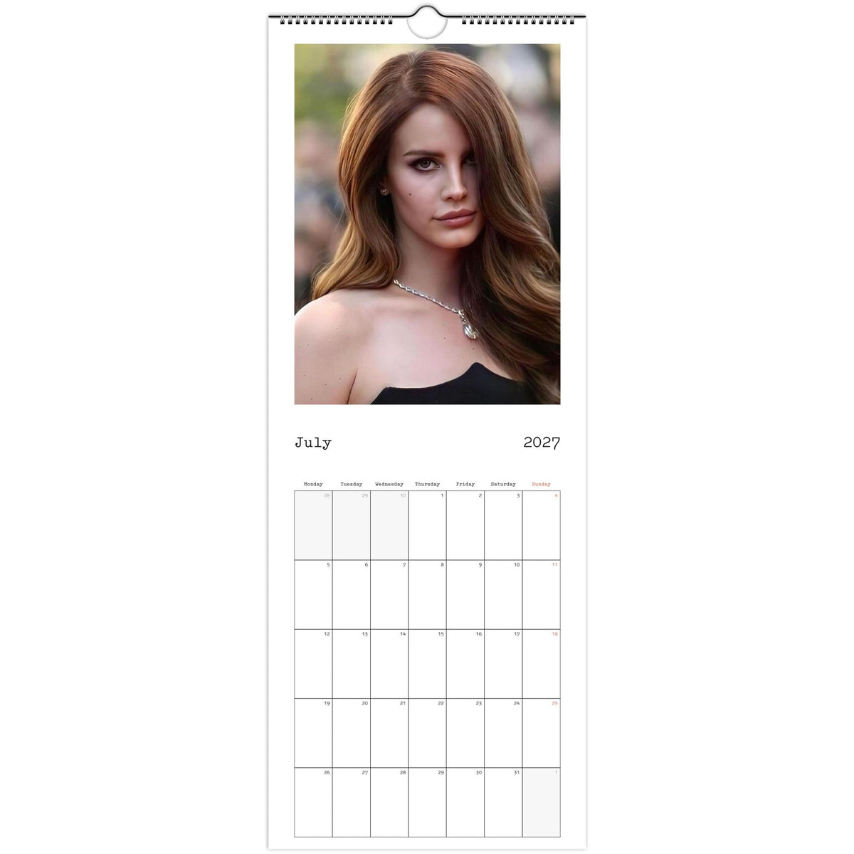 July 2027 page in Lana Del Rey slim wall calendar