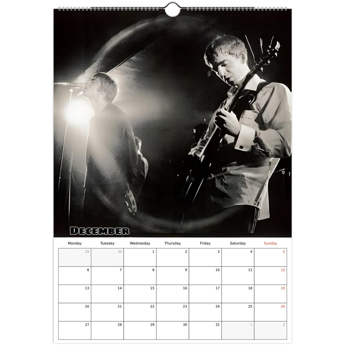 December page of Oasis 2027 A3 wall calendar