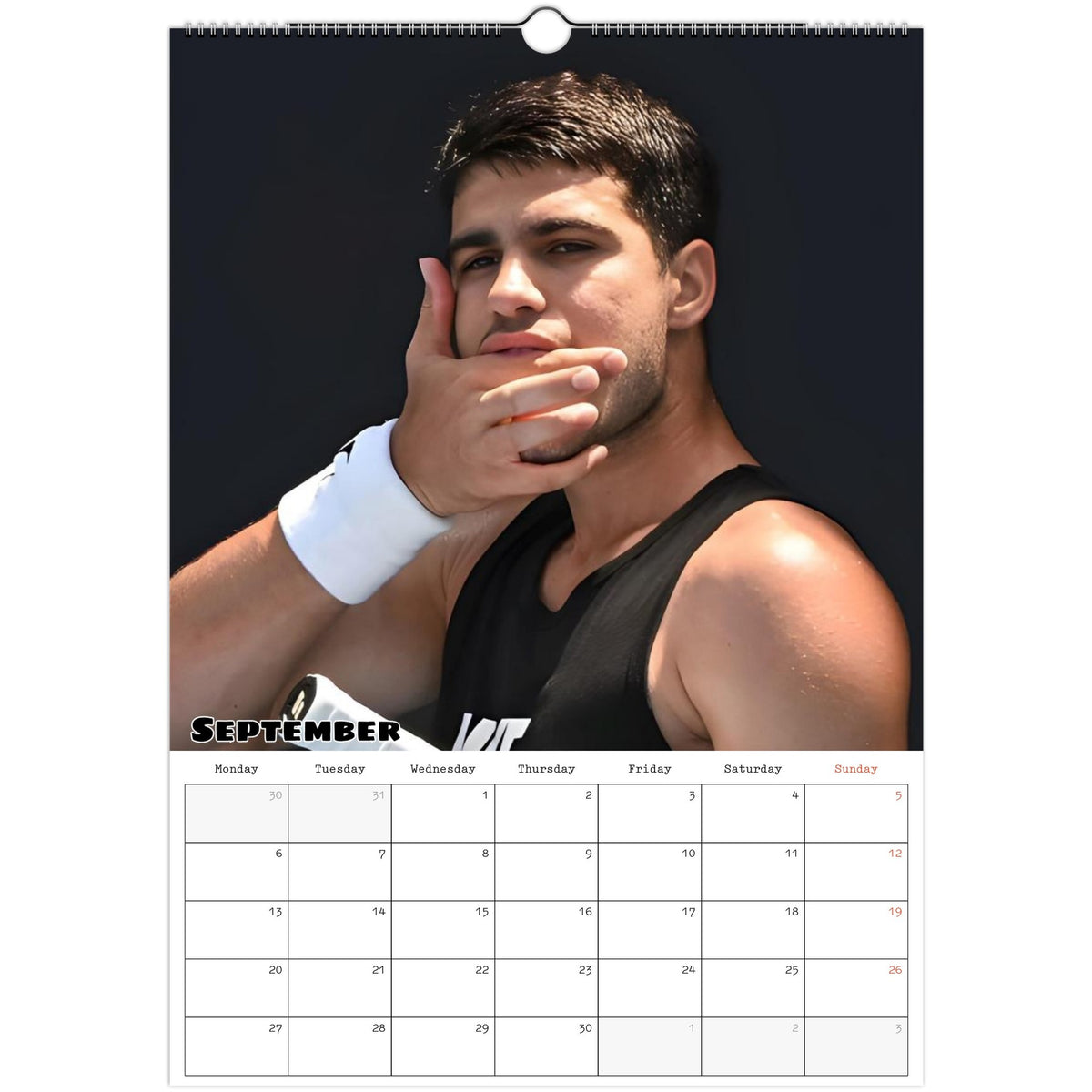 September 2027 page in Carlos Alcaraz A3 wall calendar