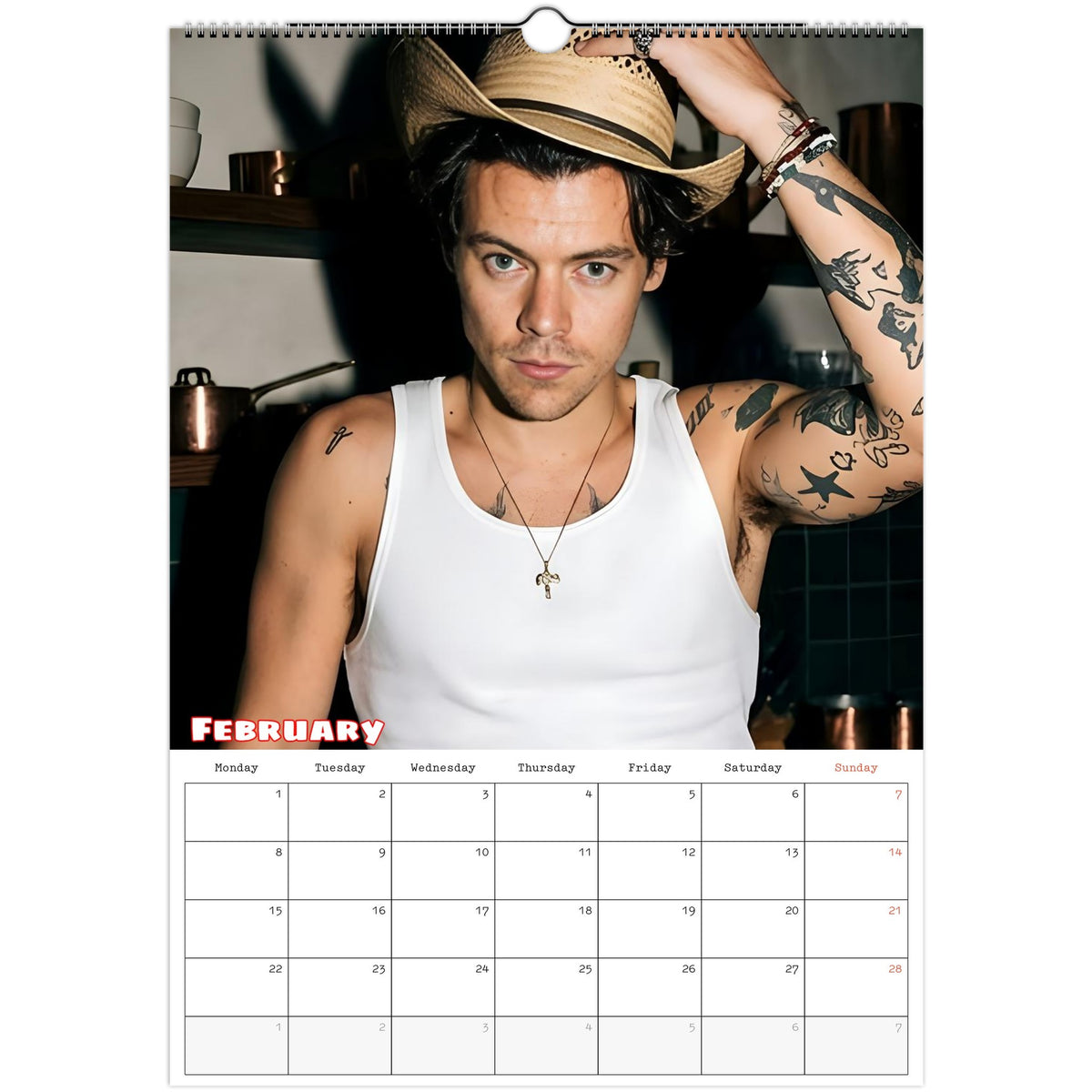 February 2027 page in Harry Styles A3 wall calendar