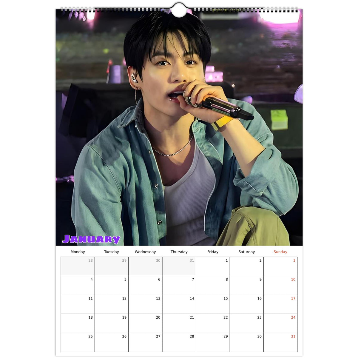 BTS Jungkook Calendar 2027 January page