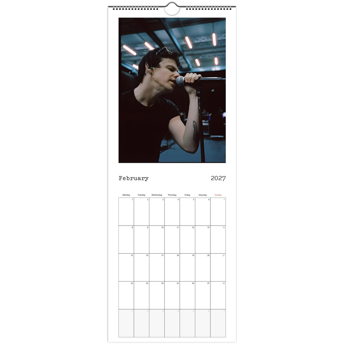 February page of YUNGBLUD 2027 slim wall calendar