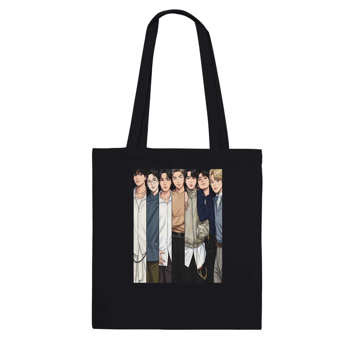 BTS 7‑member graphic tote bag black or natural