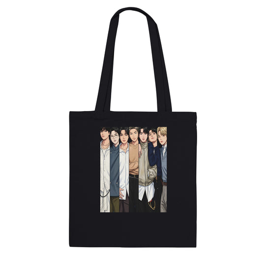 BTS 7‑member graphic tote bag black or natural