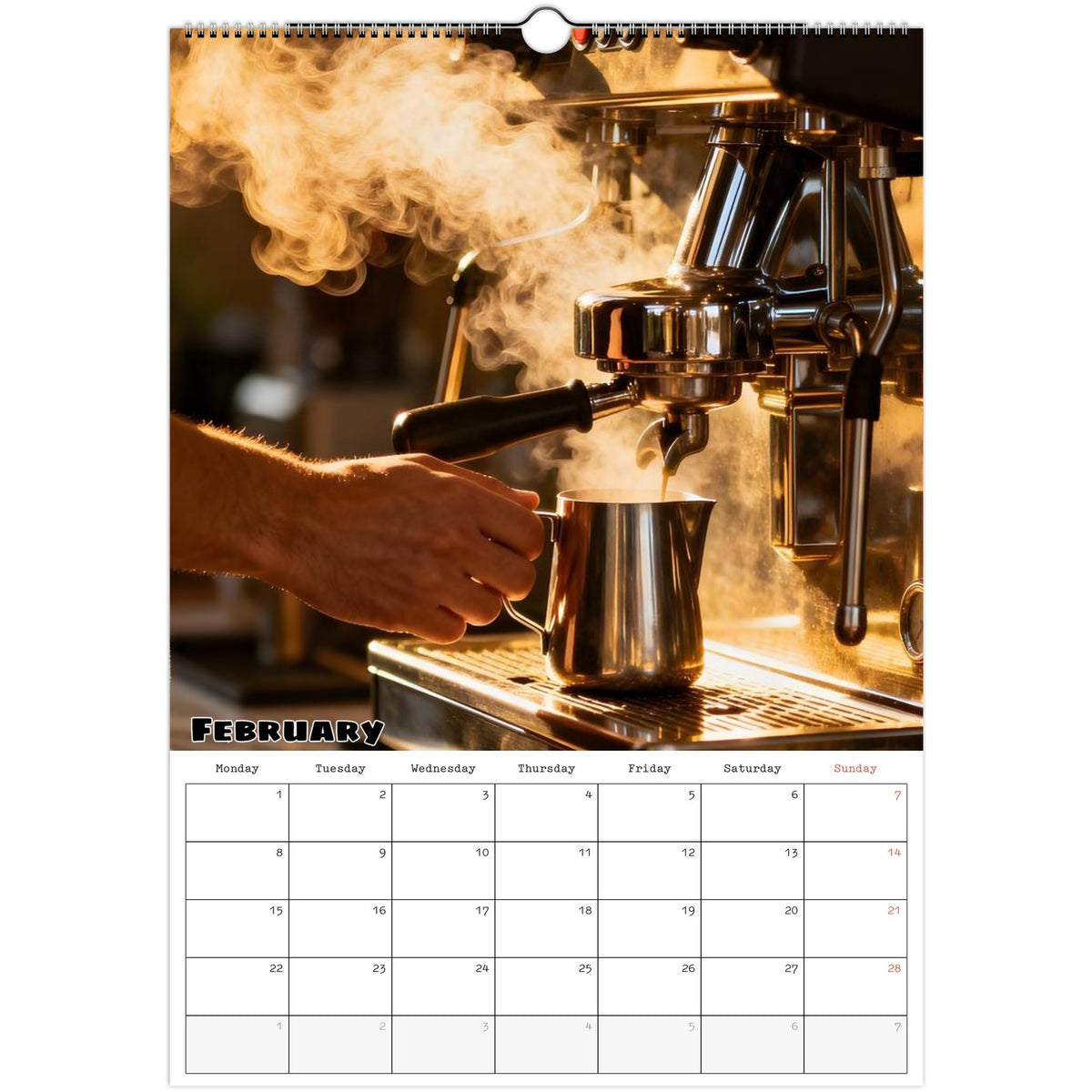 February 2027 page in Coffee Lovers A3 wall calendar