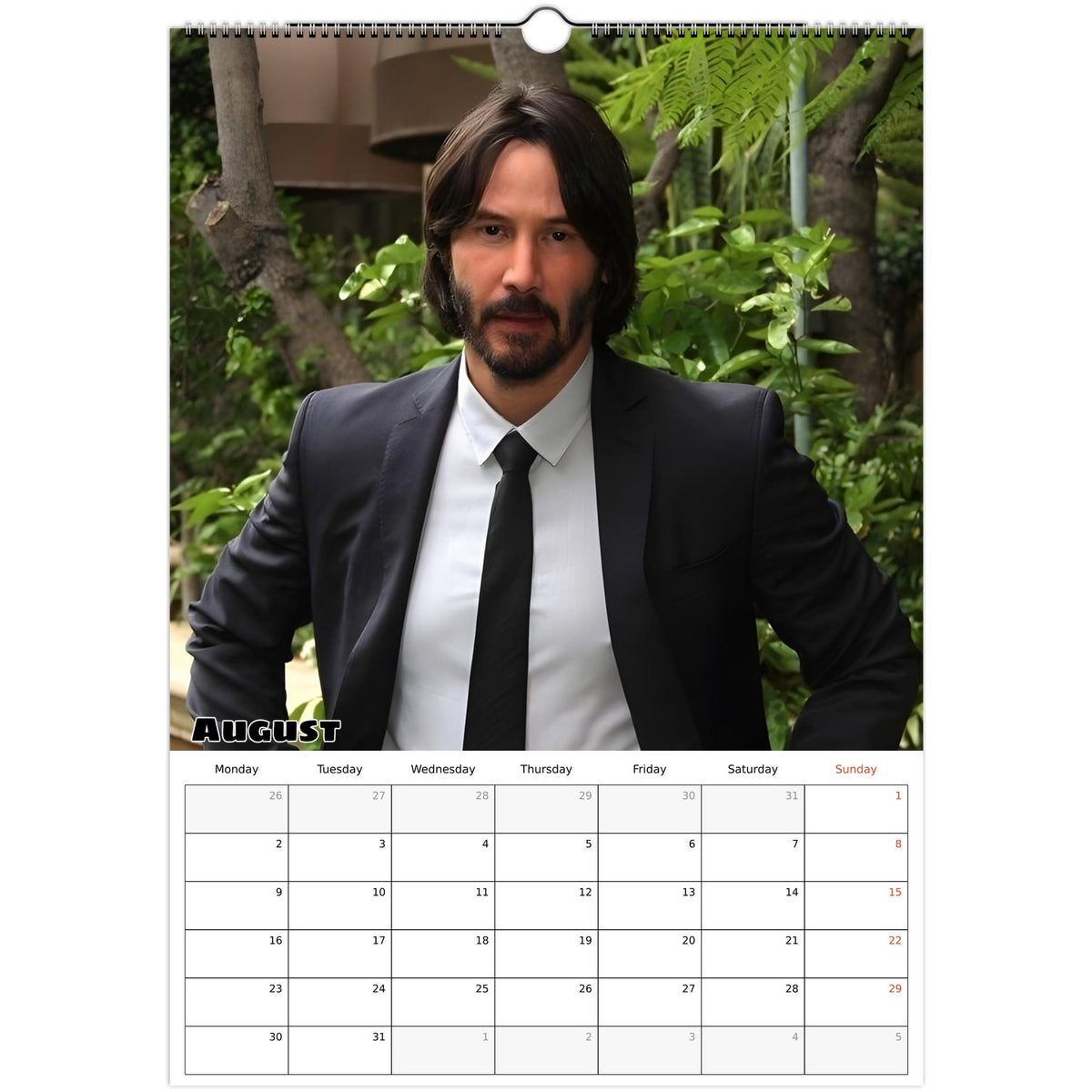 August 2027 page in Keanu Reeves A3 wall calendar