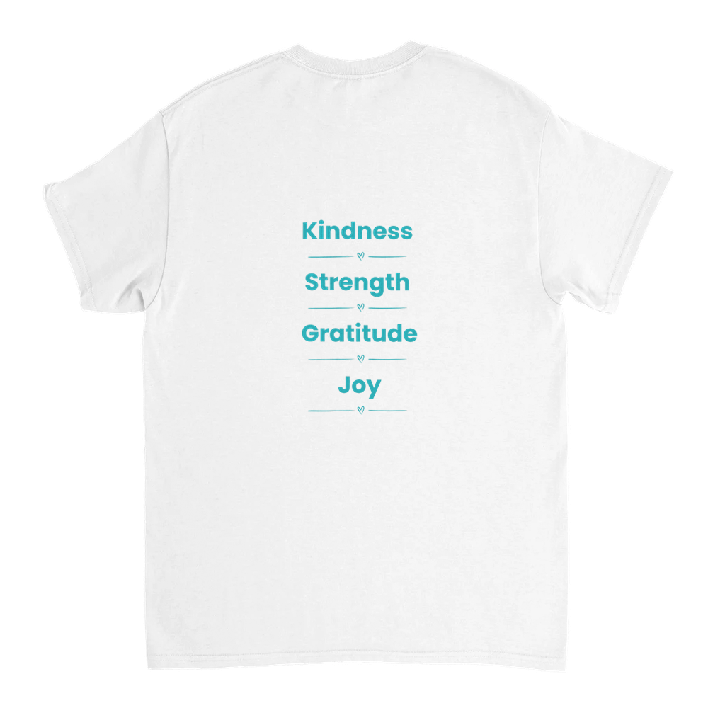 Radiate Positivity tee with bright, cheerful design